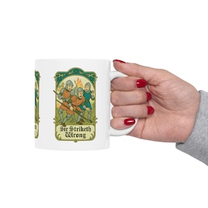 Medieval Humor Mug - Sir Striketh Wrong Funny Knight Coffee Cup, Unique Gift for History Fans & Gamers