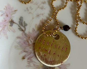 Feminist AF floral necklace with garnet