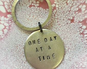 One Day at a Time keychain / silver plated pewter