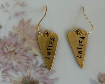 Antifa heart earrings - gold and black