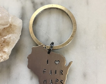 I Love Fair Maps Wisconsin keychain/ handstamped aluminum