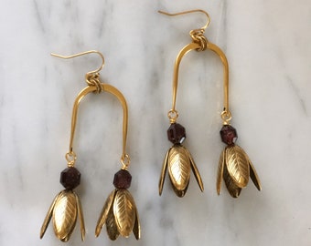 Twinflower earrings with Garnet / Gold version