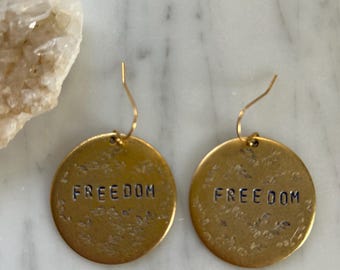 FREEDOM earrings / gold with blue floral pattern