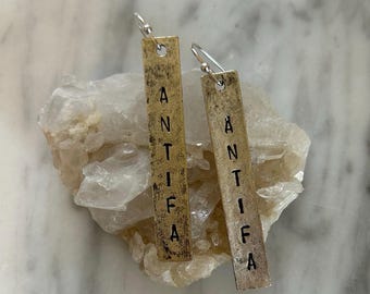 Antifa long earrings - hammered silver and black