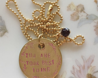 You are Your Best Thing necklace with Garnet bead / Toni Morrison quote / gifts for women / feminist necklace / gift