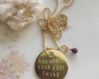 You are Your Best Thing necklace with Amethyst bead / Toni Morrison quote / gifts for women / feminist necklace / gift