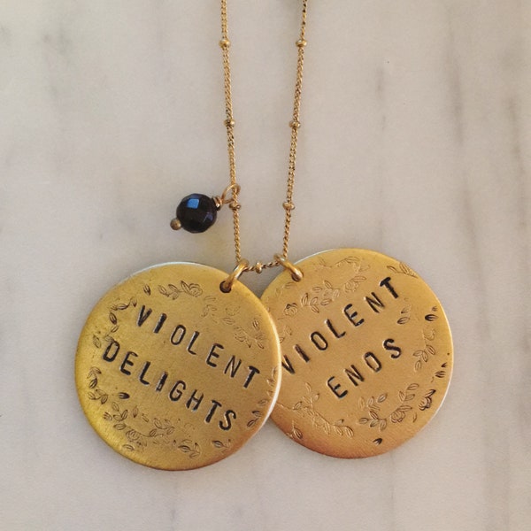 Violent Delights, Violent Ends / Romeo and Juliet quote necklace with onyx bead - gold plated pewter