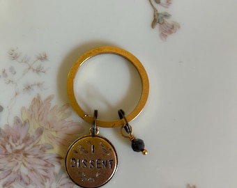 I Dissent mini charm keychain with iolite bead / gold version