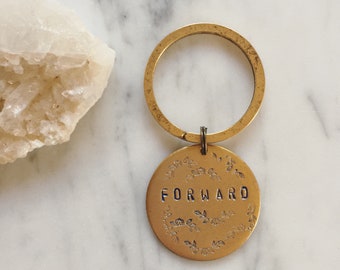 Forward keychain / blue version / gold plated pewter