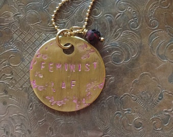 Feminist AF floral necklace with garnet