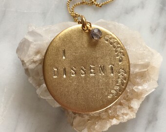 I DISSENT Necklace: Gold RBG Tribute with Iolite