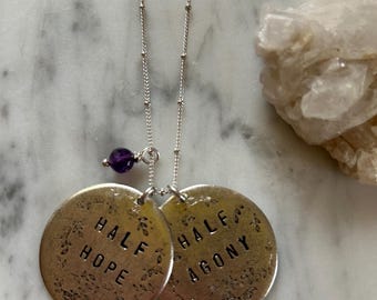 Half Hope Half Agony / Jane Austen Persuasion necklace with Amethyst bead / silver version