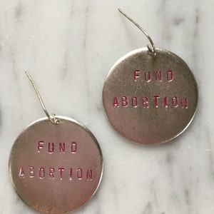 Fund Abortion handstamped earrings silver and pink version image 2