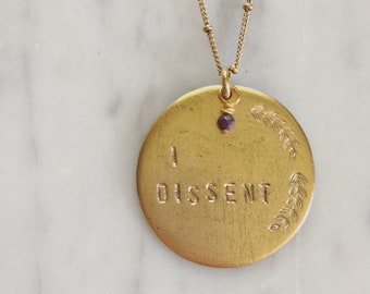 I DISSENT Necklace: Gold Plated Ruby Accent, RBG Tribute