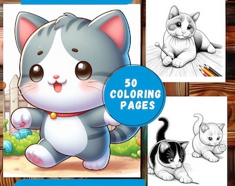 Cat Coloring Pages | Cute Printable Coloring Book for Cat Lovers |  Adorable Kitten Art Sheets | Animal Colorig Pages | Fun Animal Art