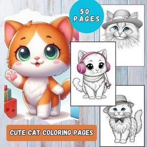 Cute Cat Coloring Pages for Kids | 50 Adorable Designs for Creative Fun & Relaxation | Perfect Gift for Cat Lovers