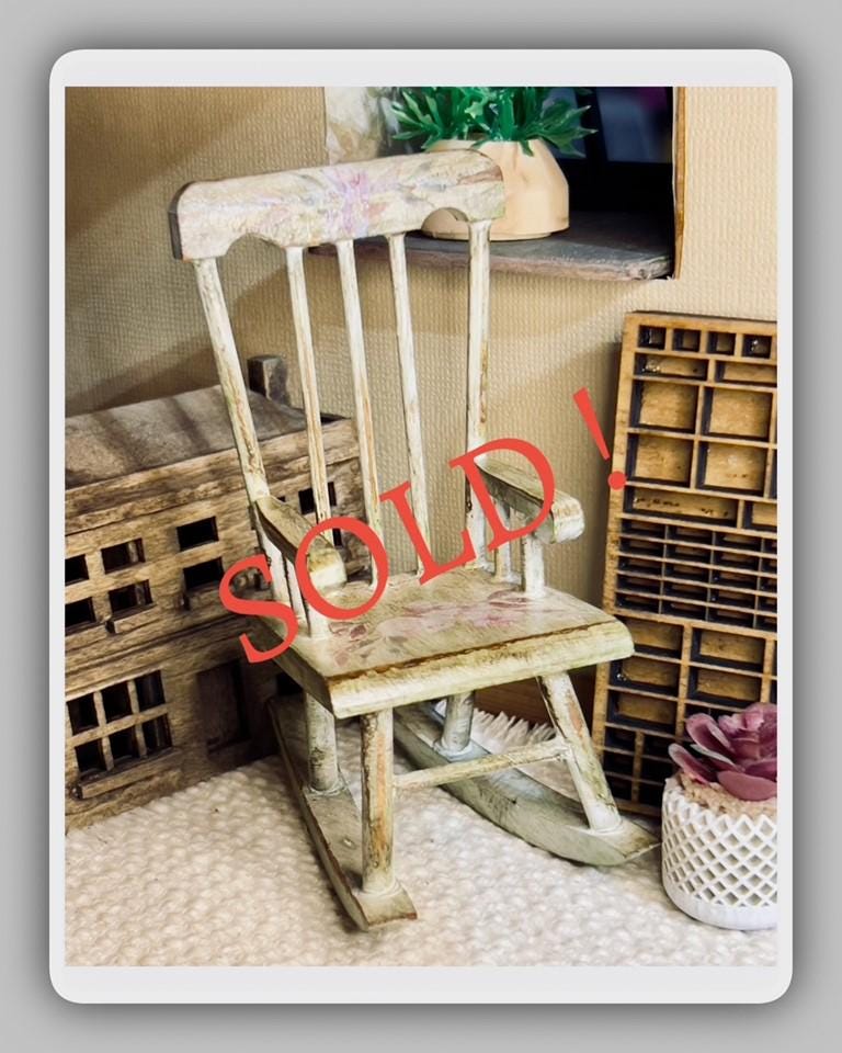 SOLD! 1:12 Scale Miniature Dollhouse Furniture  - Hand Painted Vintage, Farmhouse, Cottage Style, French Country  - Vintage Rocking Chair