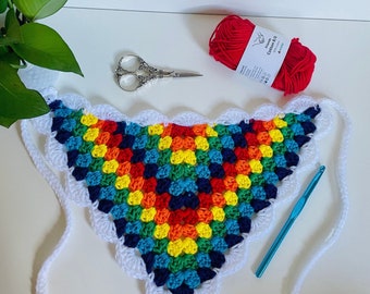 Handmade Rainbow Crochet Bandana, Boho Triangle Head Scarf  display picture 1