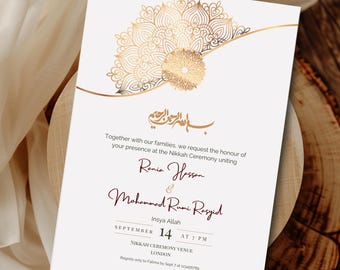 Cream Gold Nikkah Invite and Minimalist Mandala Printable Muslim Wedding Invite Editable Islamic Nikkah Card Canva Template Instant Download