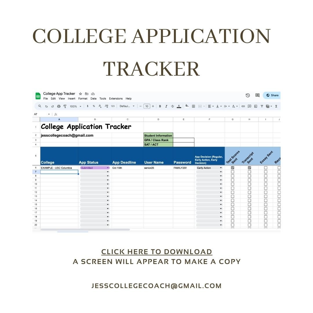 College Application Tracker - Etsy