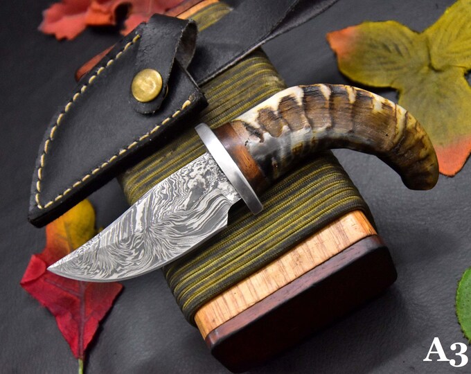 Premium Damascus Steel Skinning Knife with Stag Horn Handle main image 0