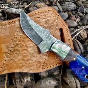 Handgefertigte Damast Skinner, Cowboy, Bull Cuttermesser mit Lederscheide
