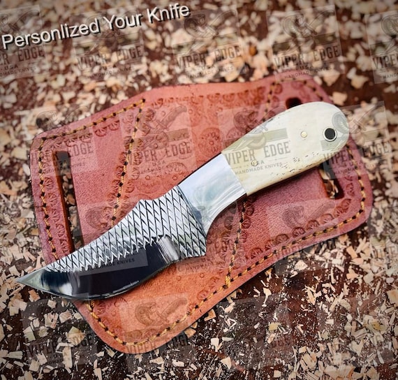 Handmade Rasp Steel Skinner Knife: Camel Bone Handle, Leather Sheath