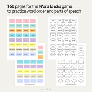 Juego Word Bricks / 160 páginas / Juego de gramática / Practica el orden de las palabras y las partes del discurso / Descarga instantánea / Imprimible