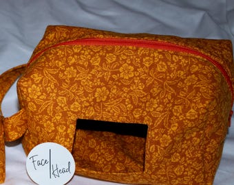 Trousse de voyage à lingettes à motif floral orange avec fermeture éclair orange