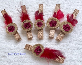 Clothes Pin, Banner Pin, Package Topper, Ornament, Magnet, Victorian Embellishment, Party Favor, Wooden Pin, Bag Clip, Feathers, Jute Twine