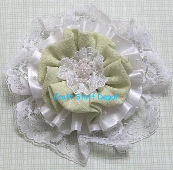 Fabric Rosette Hair Crafts Hat Making Blue Gift Package Topper Lace Applique Flower Brooch Home Decor Flower Embellishment Gift Bow