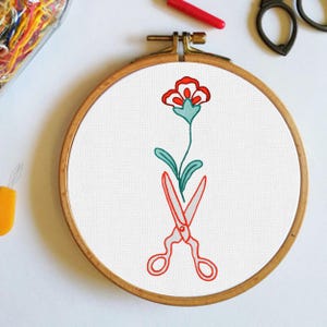 Hand Embroidery Patterns Scissors & Plants Embroidery Art, scheme instant download,PDF,Embroidery Patterns,hand embroidery,present,flowers