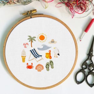 Hand Embroidery Patterns Beach Day Embroidery Art, scheme instant download,PDF,Embroidery Patterns,hand embroidery,present,vacation,summer
