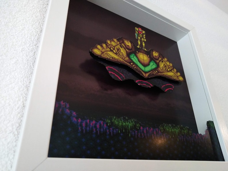 Gunship Shadow Box Super Metroid Samus Gunship SNES Shadow Box Diorama - Handmade Art ...