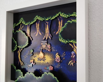 Diorama de caja de sombras de Chrono Trigger "El Bosque de Fiona" para SNES: arte de videojuegos retro hecho a mano, un regalo para los fanáticos de los juegos de rol.