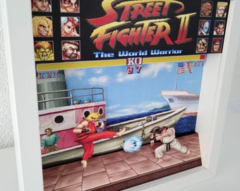 Street Fighter II - Ken vs Ryu Arcade Shadow Box Diorama - Retro Gamer Decor - Unique Gift for Gamers - Handcrafted Video Game Art Display