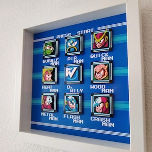 Megaman 2 NES Shadow Box Diorama: Retro Gamer Wall Art, 8-bit Video Game Decor, Handmade Gift for Gamers