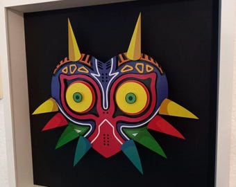 ゼルダの伝説 ムジュラの仮面 Nintendo 64 シャドーボックスジオラマ - 手作りのレトロゲームアート、ゲーマーやコレクターへのユニークなギフト