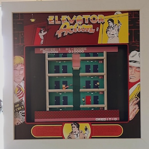 Elevator Action Arcade Shadow Box Diorama - Handcrafted Retro Gaming Art, Unique Gift for Gamers and Collectors