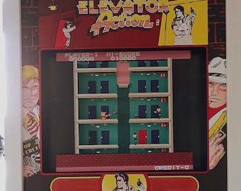 Diorama de caja de sombras de Elevator Action Arcade: arte de videojuegos retro hecho a mano, un regalo único para jugadores y coleccionistas.