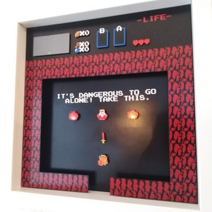 The Legend of Zelda NES Shadow Box Diorama - First Cave Scene - Retro Gamer Gift - Unique Handmade Video Game Decor