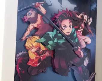 Demon Slayer Artwork Shadow Box Diorama (Anime) - Handcrafted Art, Unique Gift for Fans and Collectors