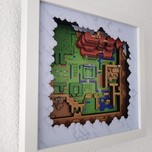 The Legend of Zelda Hyrule Light World Map SNES Shadow Box Diorama - Unique Handcrafted Gaming Art, Perfect Gift for Gamers & Collectors