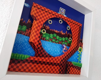 Sonic the Hedgehog Shadow Box Diorama - Sega Fan Art Decor - Unique Gamer Gift - Handmade Retro Game Display