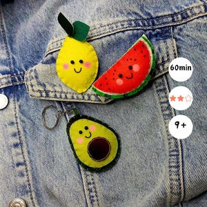 DIY-Meisterkurs „Süße Früchte“ zur Herstellung von Filzabzeichen, Anstecknadeln und Schlüsselanhängern – Wassermelone, Avocado, Zitrone. Bastelset zum Nähen von Filzfrüchten, Mk in einer Box