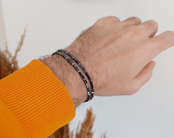 Handmade Minimalist Hematite & Sterling Silver Bracelet – Men's Beaded Jewelry