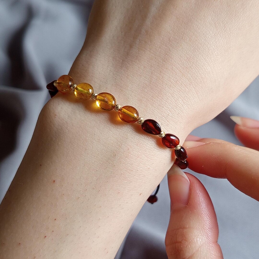 Gold Natural Amber: Natural Amber Stones Bracelet With Solid 14K Gold ...