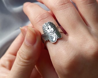 Sterling Silver Cherub Angel Ring – Vintage Inspired Guardian Band