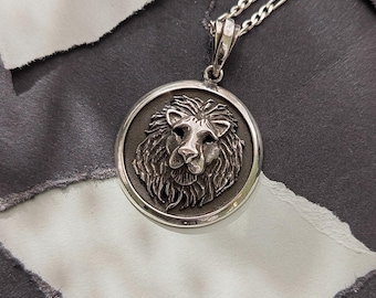Men’s Lion Head Silver Medallion Necklace – Strength Symbol Pendant