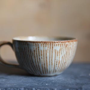 Handmade ceramic mug, pottery cup, white mug, tea mug, tea cup, rustic, Japanese, art, fashion, design, birthday gift, present, new, brown